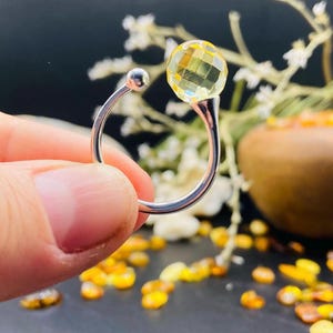 Minimalist Amber faceted ring, 925 Sterling silver women’s craft jewelry, 4 color natural Baltic Amber rings, 波羅的海琥珀, Bernsteinfarbener ring