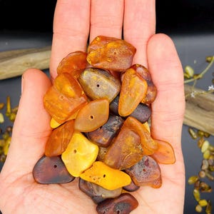 Multicolor Amber Nugget large beads, Baltic Amber big chip pieces for jewelry craft, centre drilled Genuine Amber, 波羅的海琥珀, Bernsteinperlen