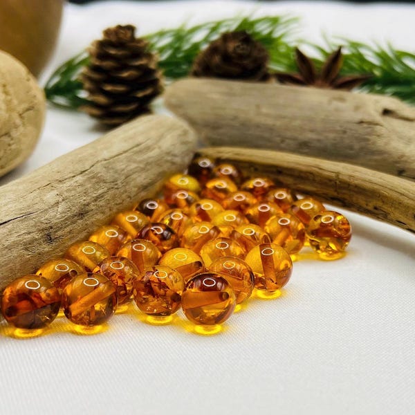 8mm Amber cognac color round beads, 5-100 grams crafters lot