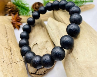 Black Baltic Ambear beaded bracelet, 11mm round bead unisex jewelry