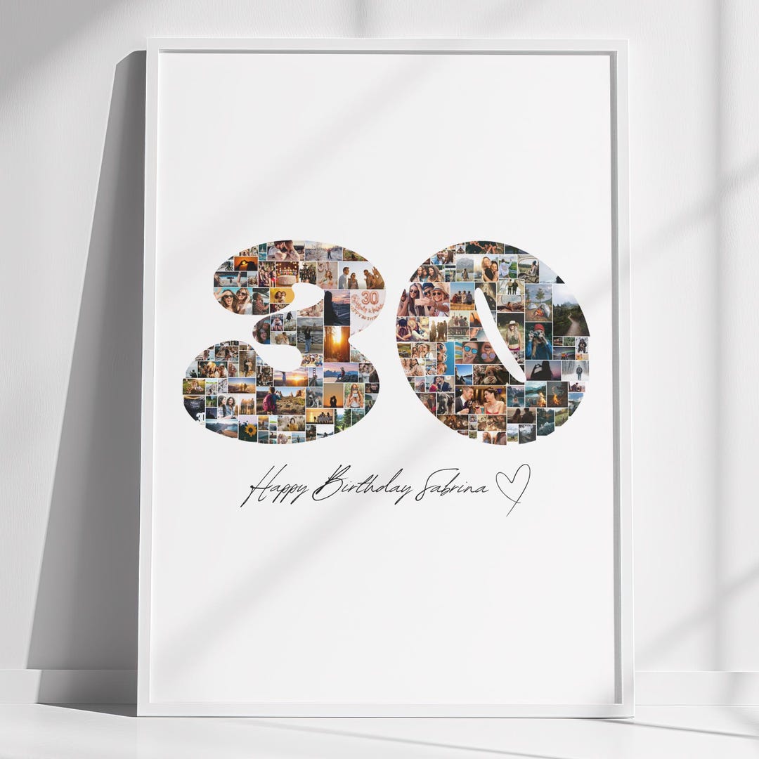 30th Birthday Photo Collage Template | Personalized Number 30 Gift ...