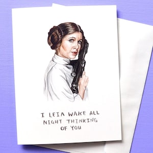 Drôle carte de Princesse Leia - Star Wars I Leia réveil à l’Illustration à l’aquarelle nuit - Carrie Fisher avec petits pains Leia - carte d’anniversaire