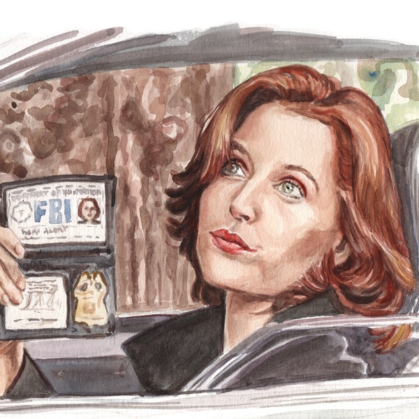 Agent Scully - Gillian Anderson Portrait Painting - Dana Scully X-Files 1990s Pop Culture - Watercolor Print - 8x10 and 11x14