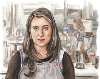 Claire Saffitz Portrait Painting - Bon Appetit Test Kitchen - Gourmet Makes YouTube Watercolour - art print painting 8x10 and 11x14