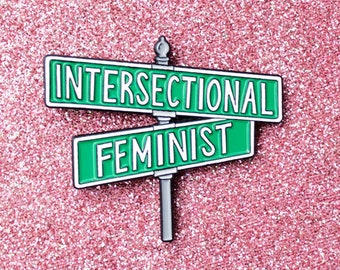 Intersectional Feminist Lapel Pin - Intersection Street Sign Feminism Pin -  Lapel Pin - Women's Rights Green Women's March Pin