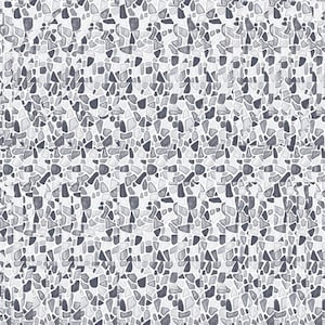 May include: A seamless pattern of small, irregular, grey and white shapes, resembling a mosaic or terrazzo floor.