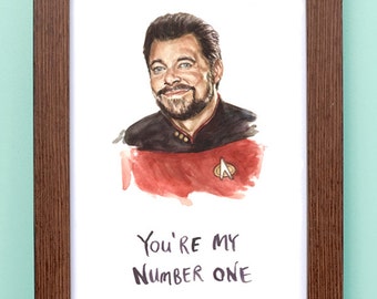 Star Trek Will Riker Illustration - Number One Commander Riker - Star Trek TNG Print - Funny Nerd Portrait Watercolor