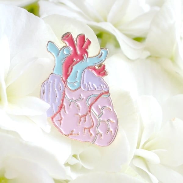 Anatomical Heart Enamel Pin - Anatomical Pastel Heart Illustration - Lapel Pin Pastel Heart Illustration - Pretty Anatomy Drawing Enamel Pin