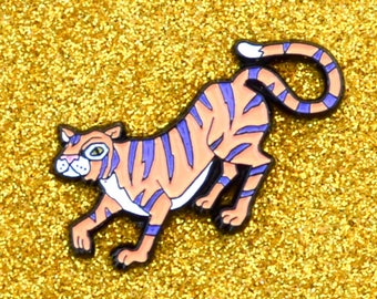 Tiger Lapel Pin - Wild Cat Peach Purple Enamel Pin - Jungle Cat Wild Tiger Orange Cat Enamel Lapel Pin