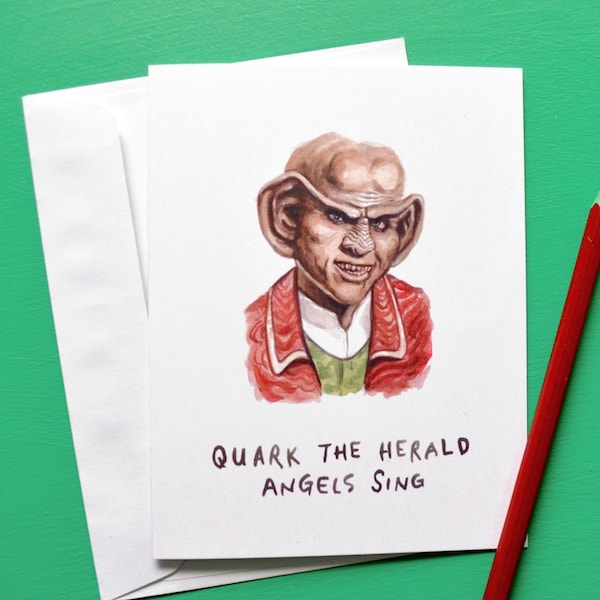 Quark the Herald Angels Sing - Star Trek Christmas Card - Deep Space Nine Quark Ferengi Holiday - Funny Pun Illustration Drawing