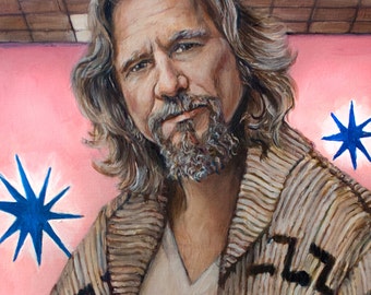 The Dude - Acrylic Portrait Painting Print - The Big Lebowski - Jeff Bridges White Russian Bowling Alley - 5x7 8x10 11x14