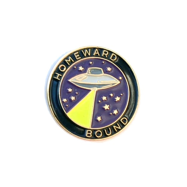 UFO Homeward Bound Enamel Lapel Pin - Funny Enamel Pin UFO Space Aliens - Circle Badge - Illustration Fine Art Flying Saucer