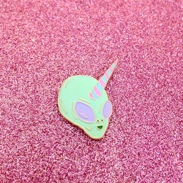 Alien Unicorn - Aliencorn Lapel Pin - Alien plus Unicorn - Enamel Lapel Pin - UFO Mythical Creature - Grey Alien - Pastel Unicorn