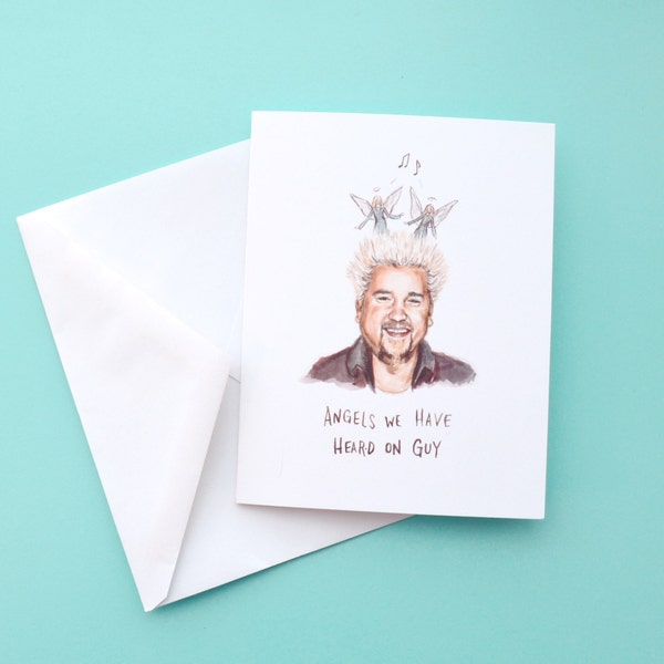 Anjos que ouvimos em Guy Fieri - Cartão de Natal - Food Network - Diners Drive-ins e Dives - Feriado - Ilustração e desenho de trocadilho engraçado