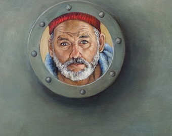 Bill Murray as Steve Zissou - Life Aquatic Portrait Painting Print - Bill Murray Port Hole - Wes Anderson - 5x7 8x10 11x14