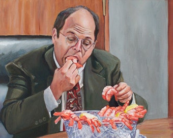 George Costanza Eats Shrimp Seinfeld Jerk Store - Jason Alexander The Comeback Portrait art print painting 5x7 8x10 and 11x14