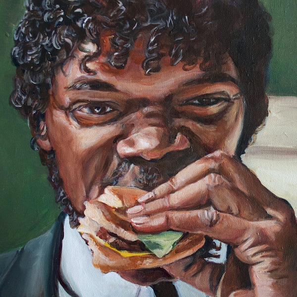 Jules Eats a Big Kahuna Burger - Pulp Fiction Painting Samuel L Jackson - Acrylic Painting Portrait art print painting 5x7 8x10 and 11x14