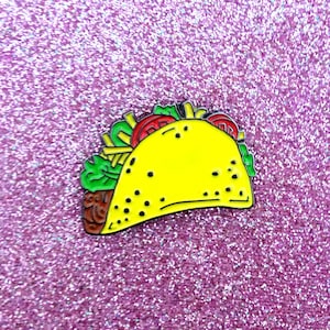 Taco Enamel Pin - Lapel Pin Taco Illustration - Beef Cheese Lettuce Tomato - Mexican Food Enamel Pin
