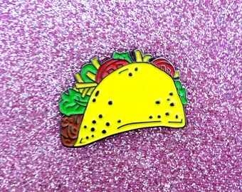 Taco Enamel Pin - Lapel Pin Taco Illustration - Beef Cheese Lettuce Tomato - Mexican Food Enamel Pin