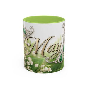 May Birth Month Lily of the Valley Emerald Accent Coffee Mug, Birthday Gift, Floral Design, 11oz, Ceramic Tea Cup, Personalized Mug