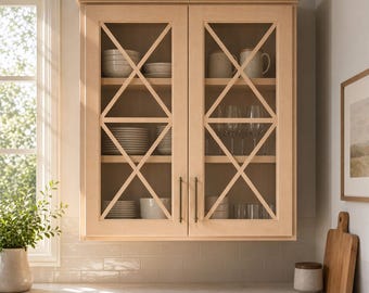 Double X Horizontal Mullion Cabinet Doors: Glass-Ready Style (Unfinished or Painted)