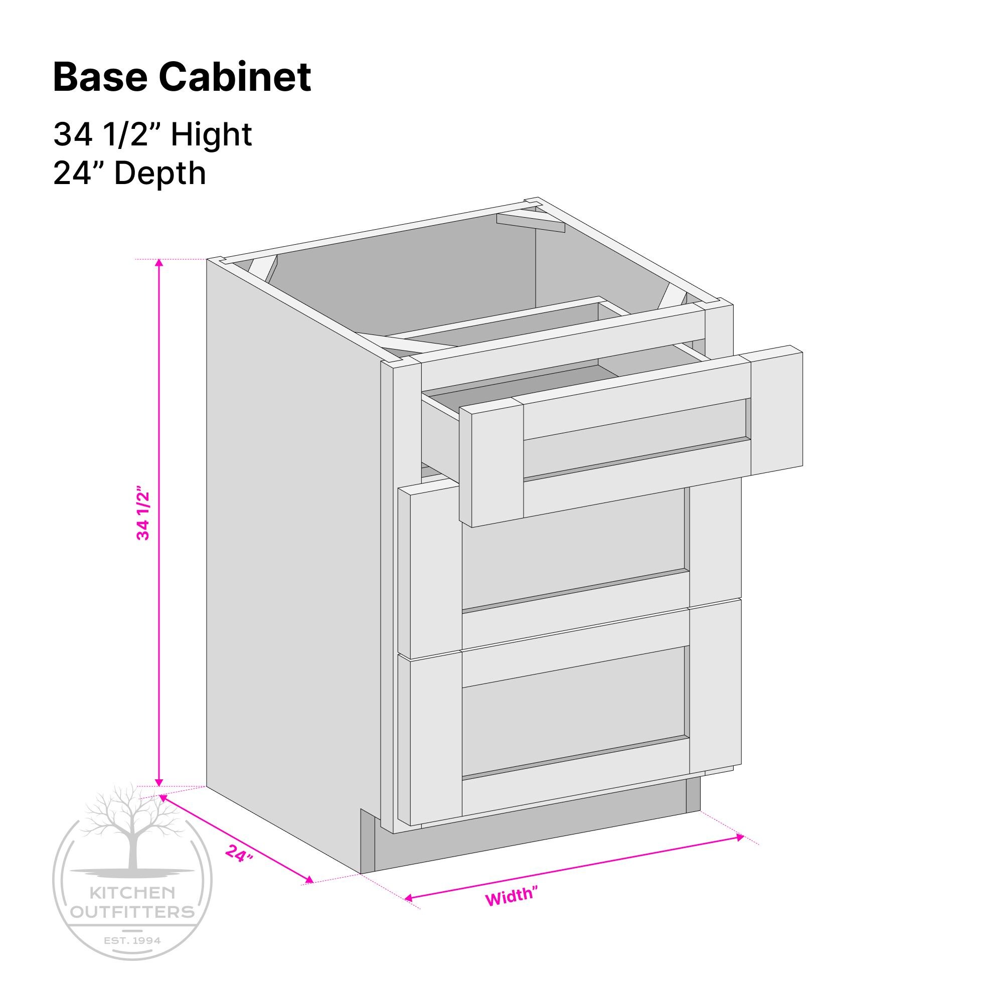 Three Drawers Base Cabinet - Slant Shaker - 34.5hx24d - Etsy