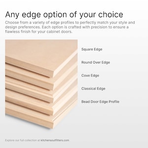 A banner showcasing the edge profile options available for custom cabinet doors.