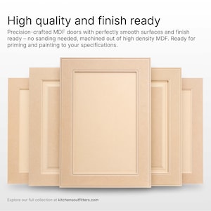 A marketing banner focusing on custom MDF cabinet doors, including the double beaded design.