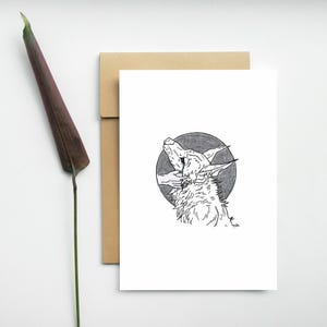 Carte postale - Loup et chien - Complicité animale - Cadeau et événement - dessin noir et blanc - A6- 10,5x14,8cm- Illustration- Décoration