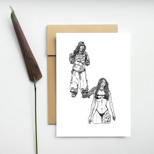 Carte postale -Bande dessinée-GTA-Dessin femme -Illustration femme - Décoration- Print A6 -Idée cadeau -Petite œuvre art -dessin noir blanc