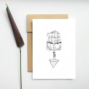Postkarte - Flucht - Traumhafte Zeichnung - Schwarz-Weiß-Zeichnung - Illustrationsdruck A6 Kunst und Zeichnung - Geschenkidee - Planet - Imaginär