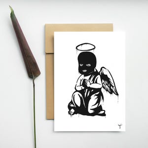 L’Ange - Carte Postale - Illustration A6 - Print A6 - Décoration - Impression - Art dessin - Fait main - Tatoo style - Dessin Ange - Cadeau