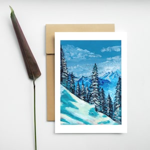 Carte postale - Neige -Noël -Fête -Illustration montagne  Art Print A6 -Décoration de Noël -Décoration illustration hiver peinture acrylique