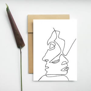 Carte postale - One Line drawing - Osmose - Couple - Style picasso - amour- Illustration - Dessin noir et blanc - Dessin minimaliste- Print