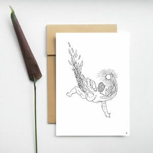 Carte postale - La chute d’icare -Mythologie grecque -illustration icare - carte décoration murale- Print A6 -Dessin noir et blanc fait main