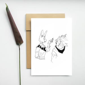 Carte postale Dragon Ball- Sangoku vs Beerus -Illustration manga anime - Illustration Print A6 - Tirage impression décoration manga Fan art