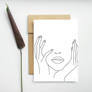 Carte postale - One Line drawing - Sans visage - Femme - Dessin femme - Illustration femme - A6 Print art - Décoration - Impression art -