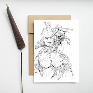 Postkarte - Illustration - Druck - Guardians of the Galaxy - Groot und Rocket - Comic-Zeichnungskunst - Kunstdruck - Dekoration