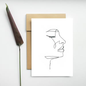 Carte postale - One Line drawing -Dessin d’un trait-Visage de femme- Femme art -Décoration- Illustration A6 - Print A6 -Art - Noir et blanc