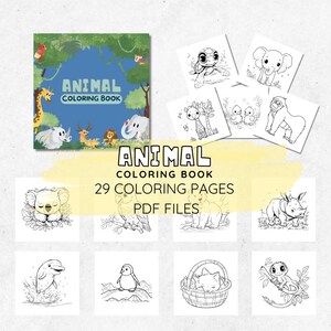 Libro para colorear de animales para niños / 29 páginas de diversión salvaje / Descarga digital instantánea