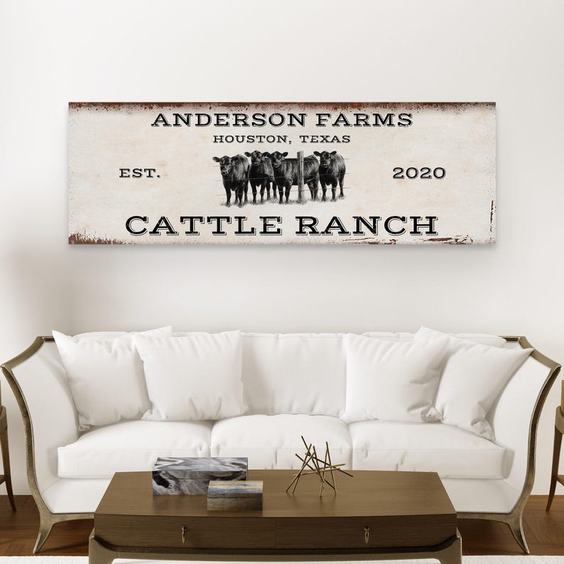 Rustic Cattle Ranch Sign, Family Last Name, Wall Decor, Established ...