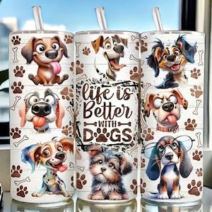 20oz Cute Cartoon Dog Stainless Steel Tumbler with Lid, Insulated Travel Cup for Hot and Cold Drinks, Ideal gift for loved ones.
