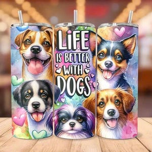 Funny Dogs Tumbler With Lid, 20oz Stainless Steel Water Bottle, Insulated Straight Water Cups, Summer Winter Drinkware/DOT-06