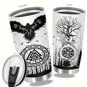 20oz Viking-Themed Stainless Steel Insulated Tumbler - Perfect Gift for Men, Ideal for Coffee & Travel/VKT-03