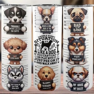 Funny Dogs Tumbler With Lid, 20oz Stainless Steel Water Bottle, Insulated Straight Water Cups, Summer Winter Drinkware/DOT-05