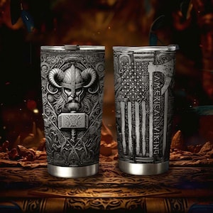 20oz Viking-Themed Stainless Steel Insulated Tumbler - Perfect Gift for Men, Ideal for Coffee & Travel/VKT-07