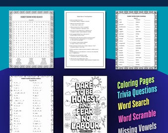 Robert Burns Activity Bundle: Trivia, Coloring, Word Puzzles (Digital Download)