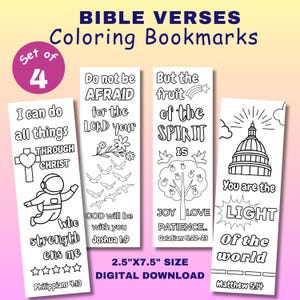 Bible Verse Coloring Bookmark for Kids and Adults,  Set of 4 Printable Bookmarks Coloring Pages  Digital Download Christian Gifts