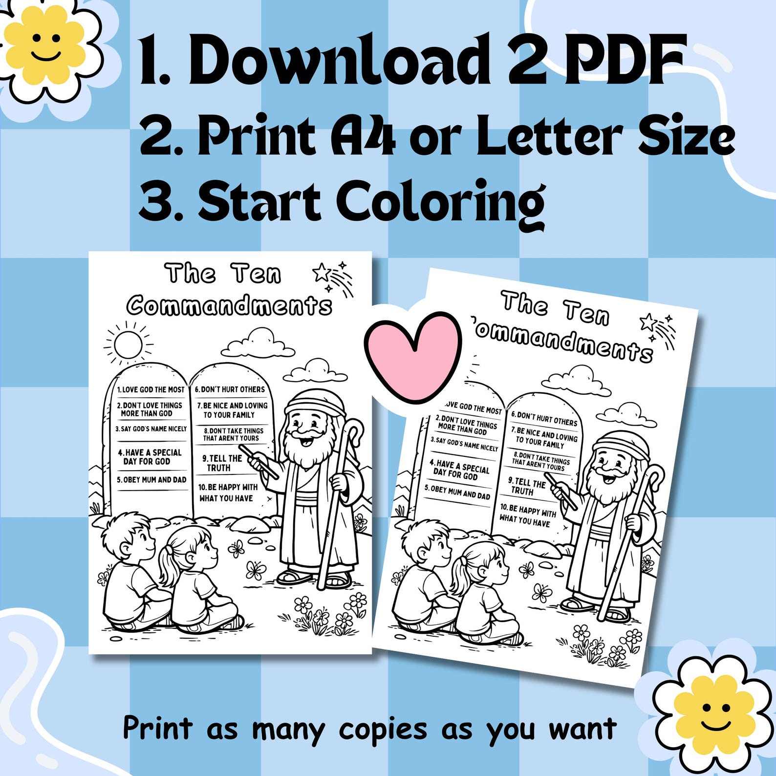 The Ten Commandments Coloring Page Printable PDF for Kids | Bible ...