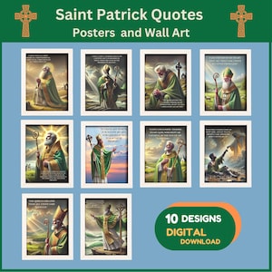 10 Saint Patrick Wall Art Quotes, St Patrick Designs, Irish Blessing, Christian Gift for Godmother, Vintage Catholic Poster, Printable